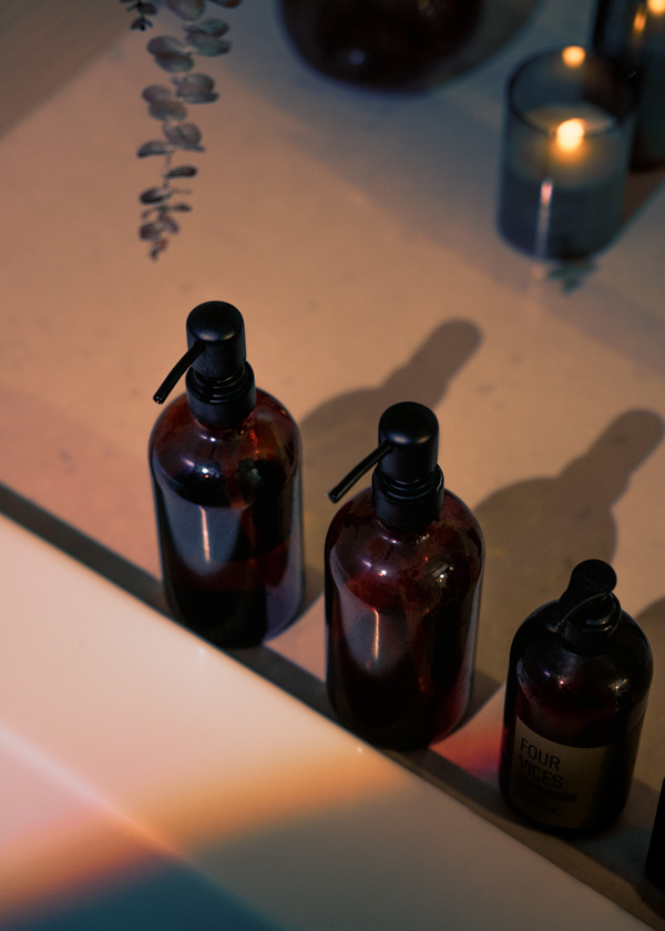 amber bottles in shower