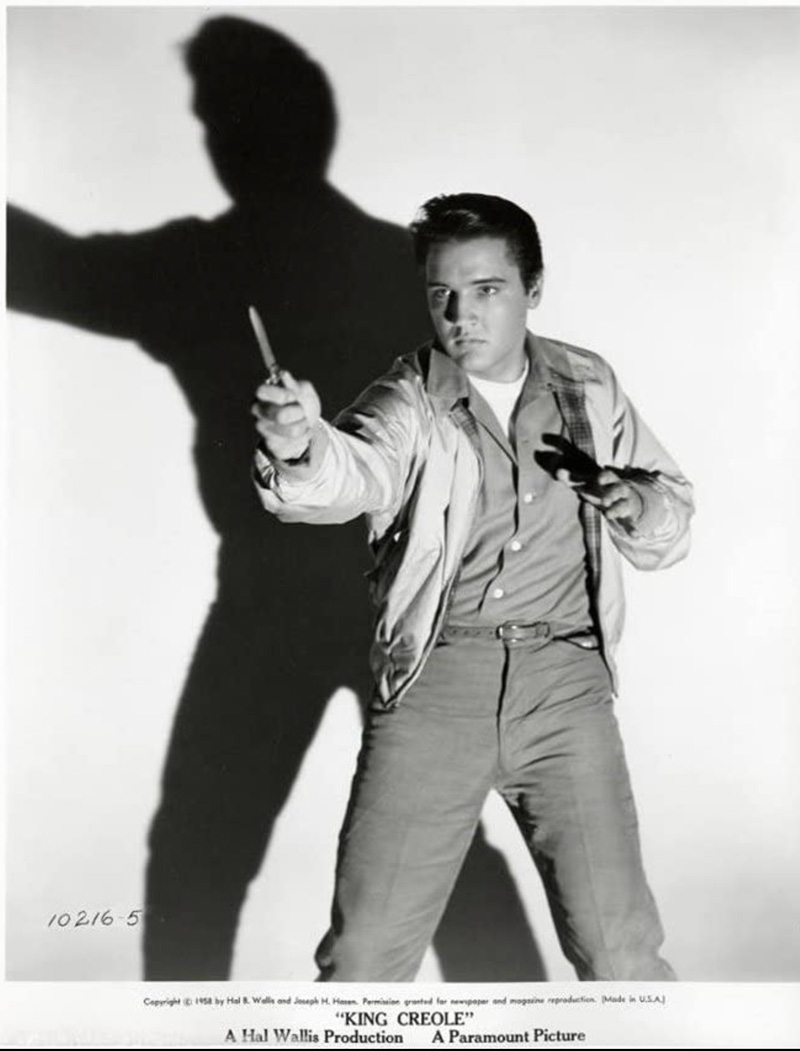 elvis wearing a harrington jacket production still from King Creole, a hal willis production