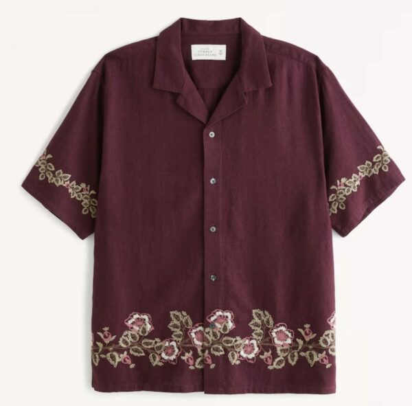 short sleeve button up embroidered shirt