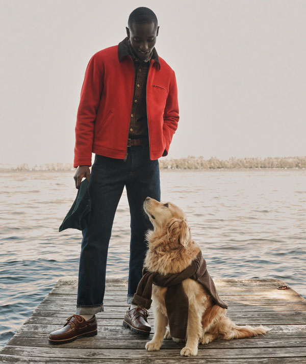 an image from J.crew showing an outwith fit hierarchy with a fitted shirt, a looser but cropped jacket and fuller cut jeans