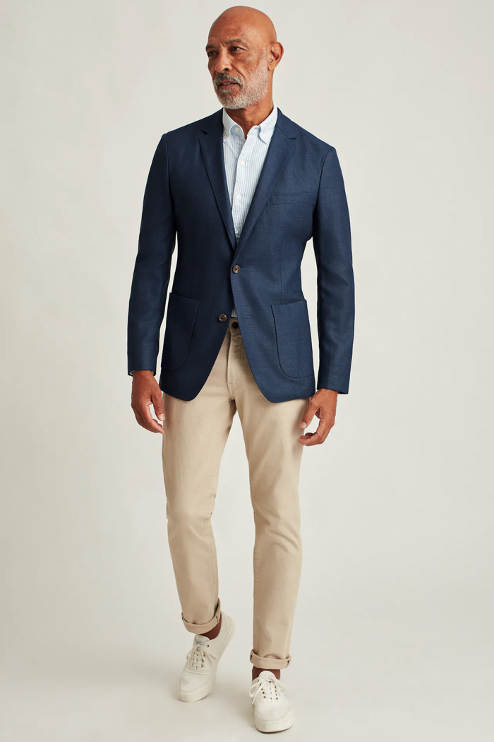 Blue Navy Blazer with Brown Pants