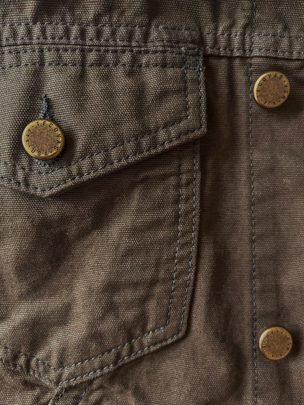 close-up of wax fabric jacket