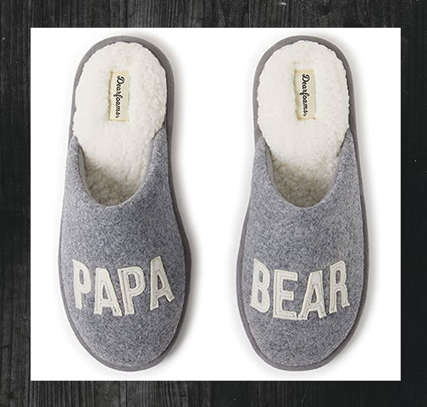 clog style house slippers with papa bear print on upper