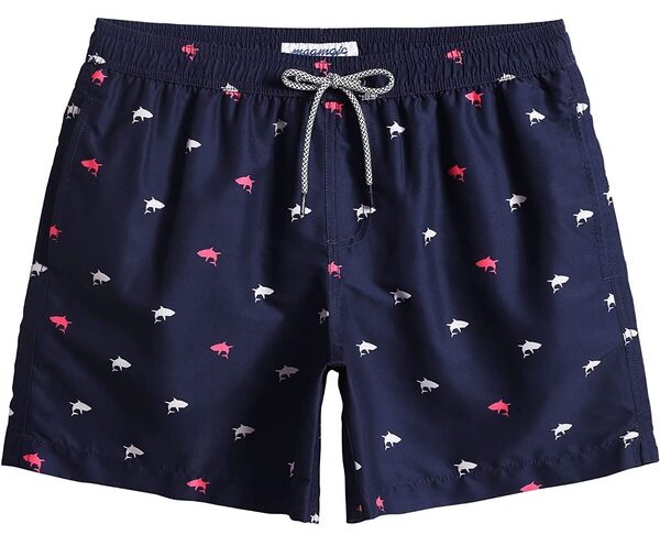 quick dry swim shorts for men with drawstring waist and shark print design