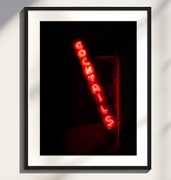 framed photo of a cocktails neon sign free printable