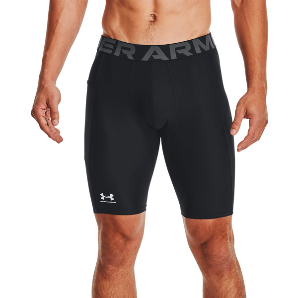 man wearing compression under armor shorts