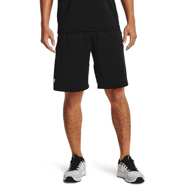 a man wearing workout gym shorts and athletic shoes