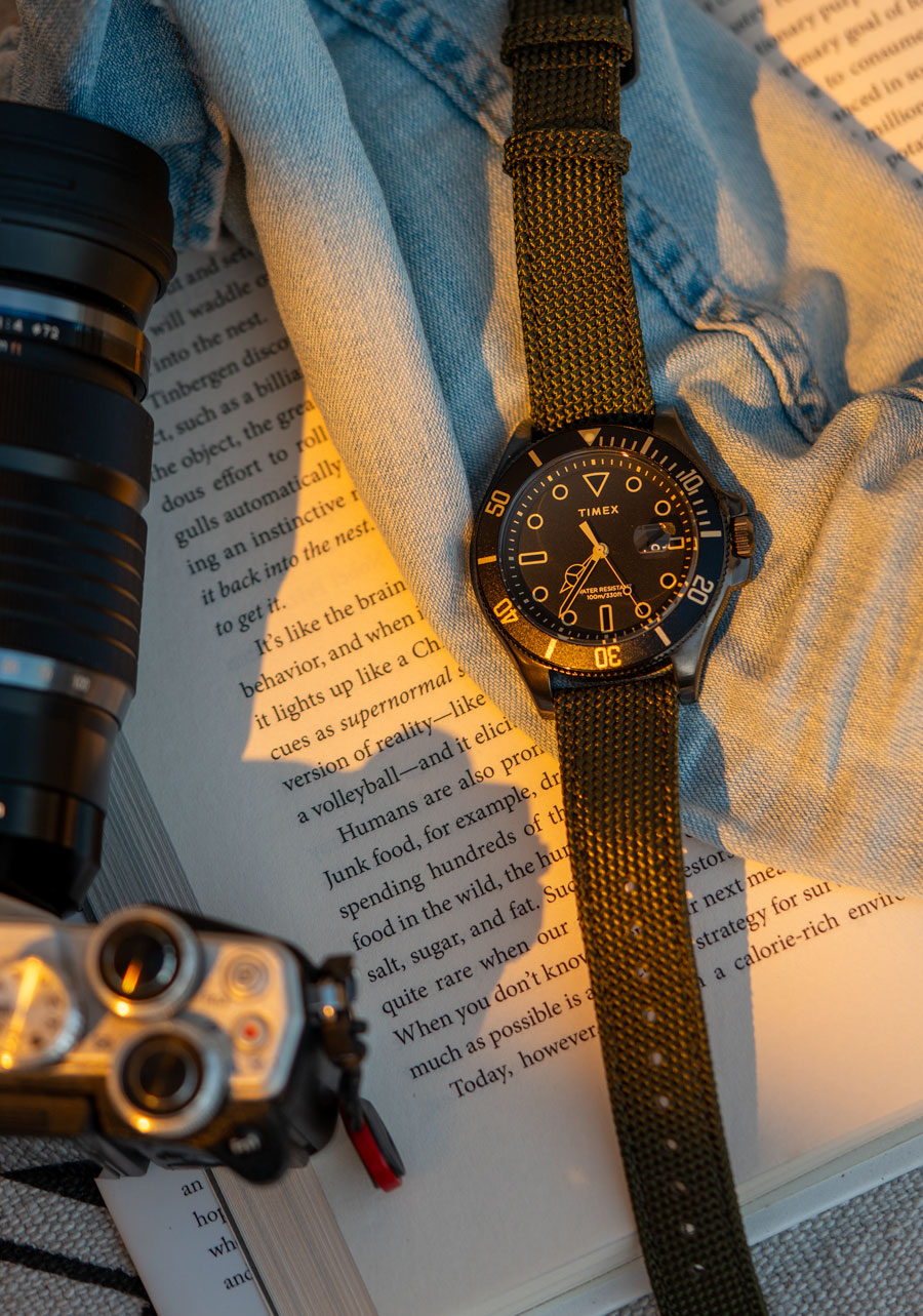 Timex Harboside watch on a book