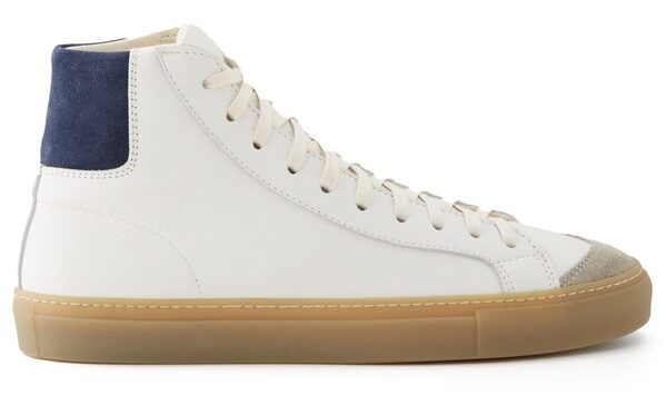 a high top leather upper sneaker with gum sole