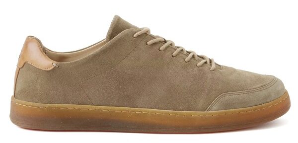 image of a low top suede shoe with gum sole