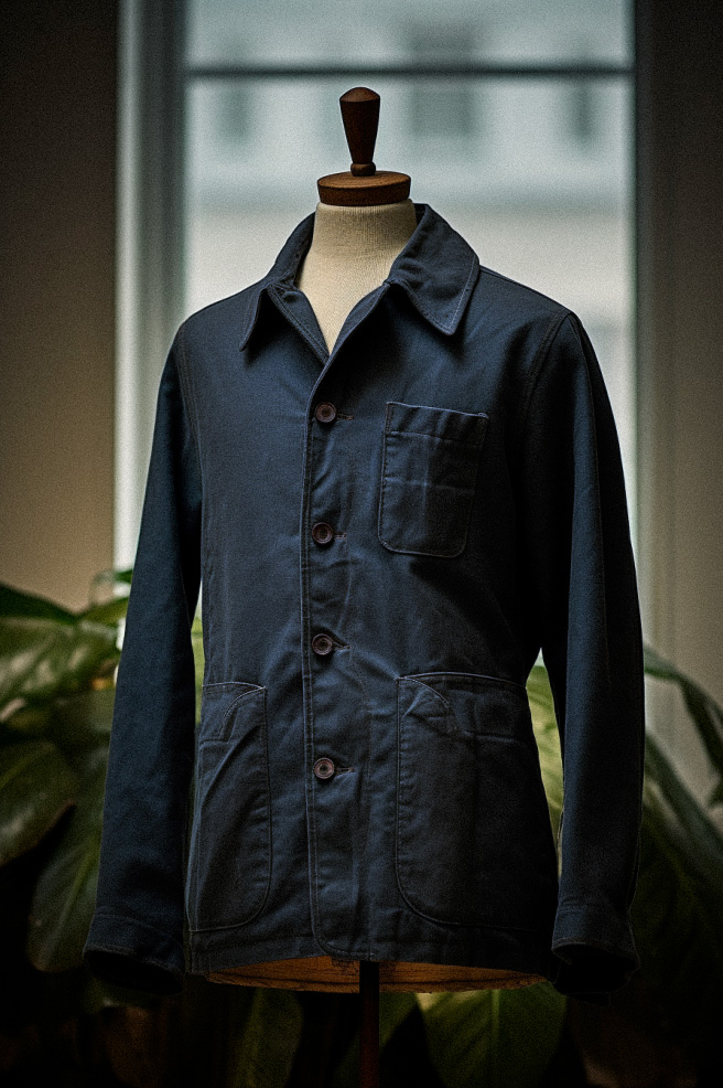 blue chore coat on mannequin