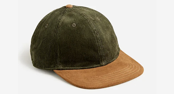 a corduroy baseball cap with suede brim from J.Crew fall sale