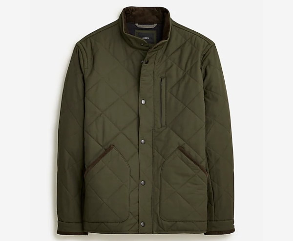a green quilted jacket