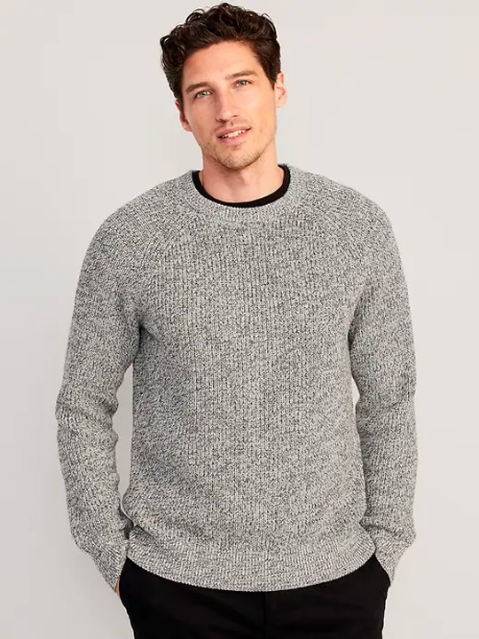 man wearing a gray shaker stitch sweater from old navy