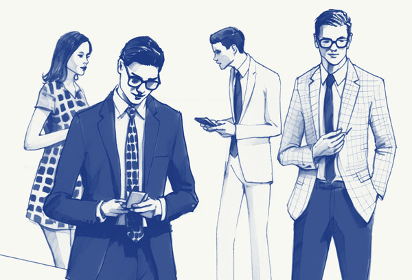 illustration of 4 people at a networking event