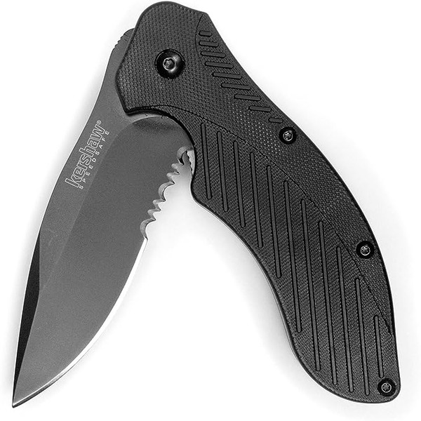 a serrated folding pocket knife