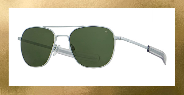 silver sunglasses with green lenses
