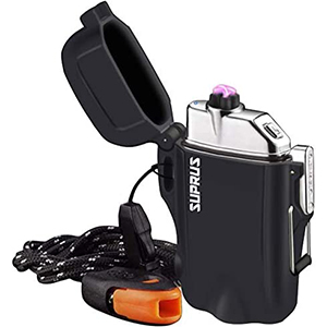 a rechargable plasma lighter with whistle and lanyard