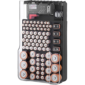 a battery organizer with tester