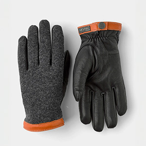 a pair of deerskin and wool gloves
