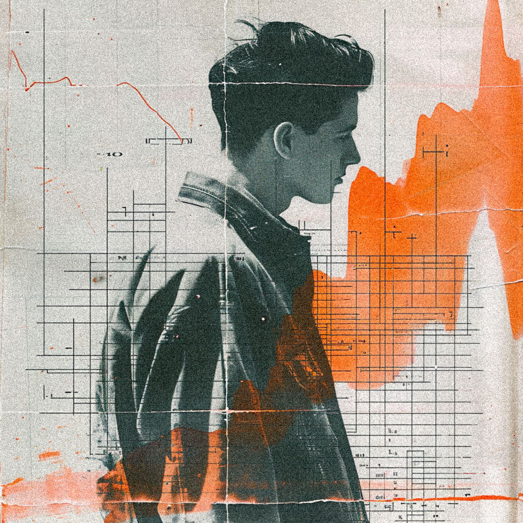 double exposure collage of young man in front of various charts and metrics regarding short term goals