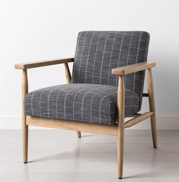 a wood and fabric striped chair