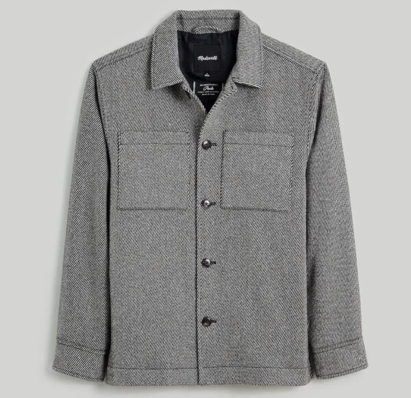a button front long sleeve Italian fabric shirt jacket