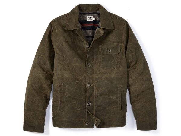 a wool lined waxed trucker style jacket