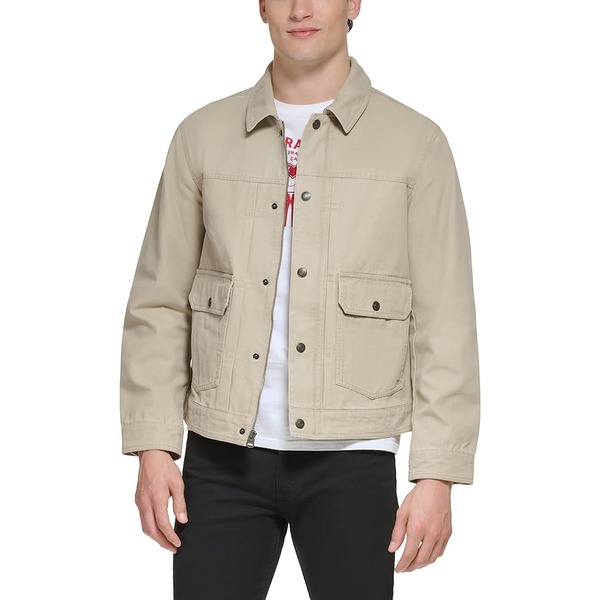 a man wearing a levis trucker style shirt jacket