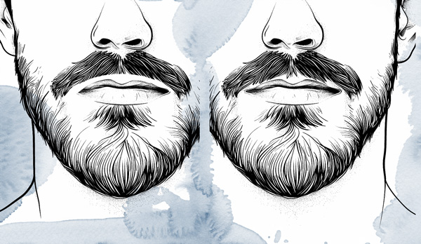illustration of a man's mustache, on the left it is cut straight across looking awkardly, on the right it has a more natural edge where the hairs are not the same length