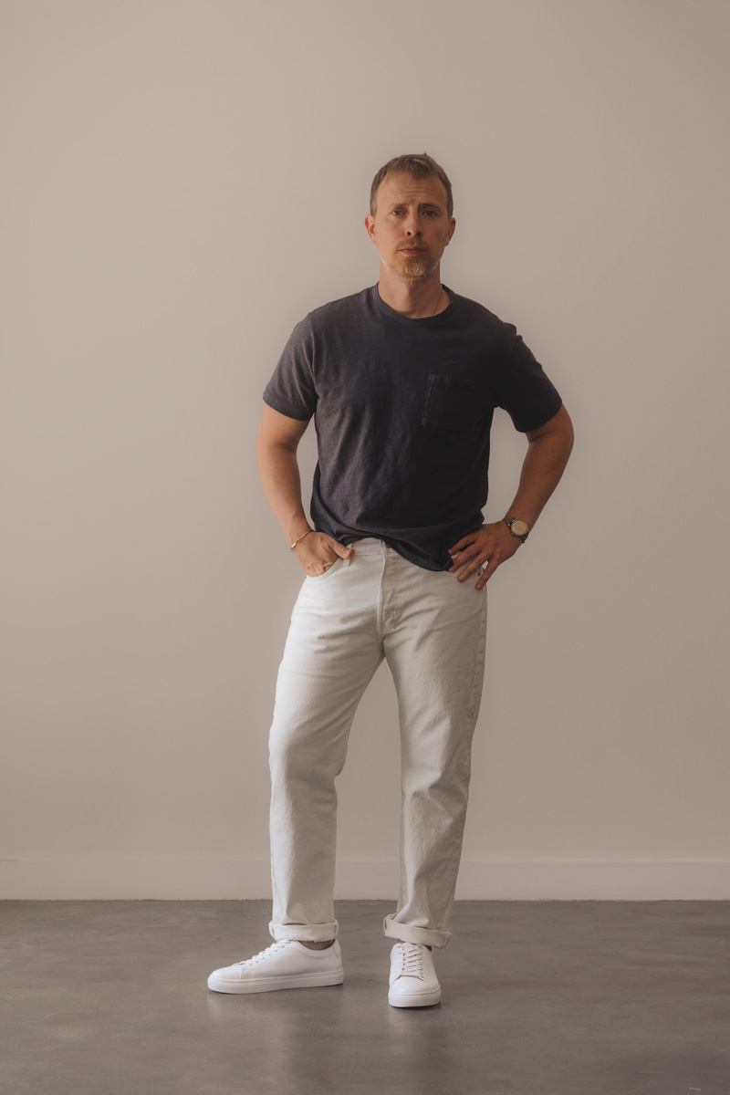 andrew wearing a black pocket tshirt