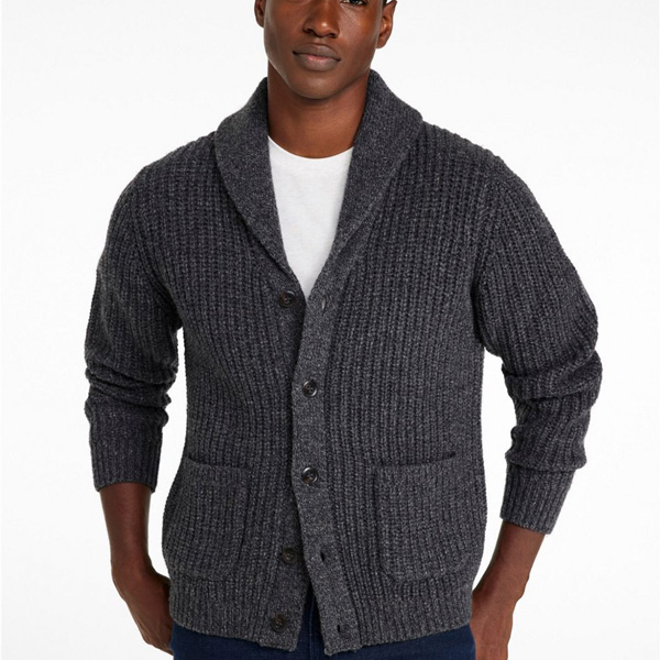 llbean gray shawl collar cardigan 