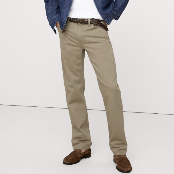 man wearing straight fit pants with slip on shoes