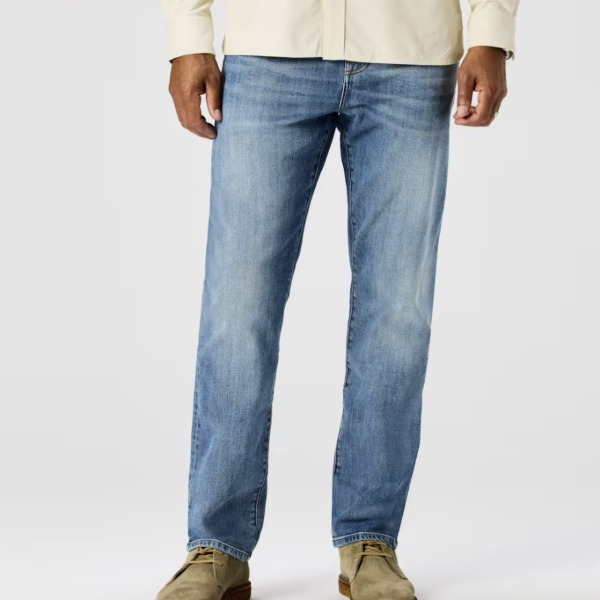 man wearing stretch denim jeans