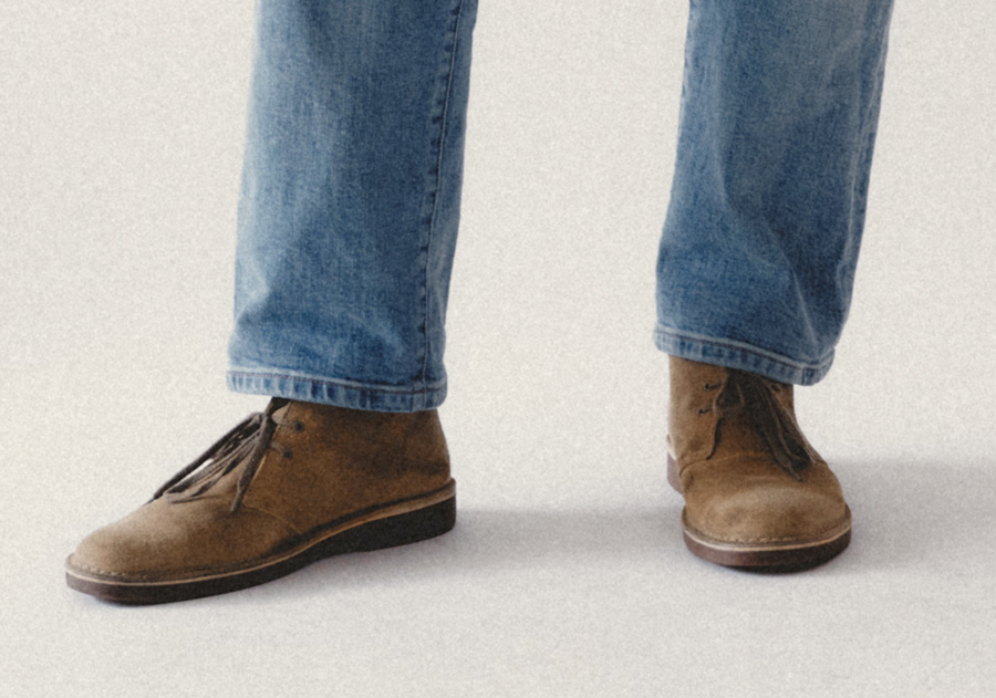 desert boots with light wash straight jeans