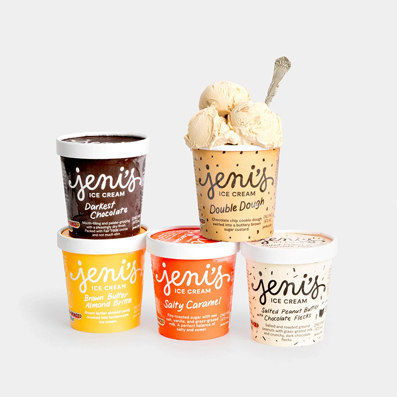 five pints of assorted ice cream flavors