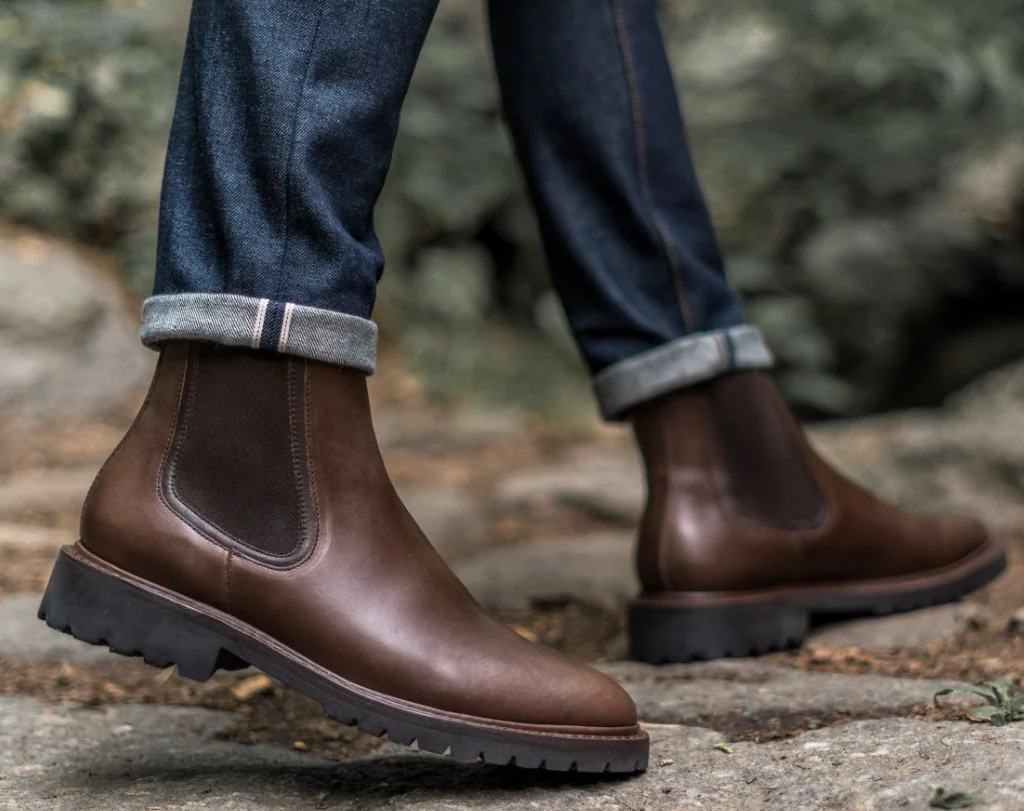 Brown chelsea boots with a chunky rugged soul