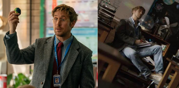 ryan gosling wearing a gray blazer with lightwash jeans in hail mary