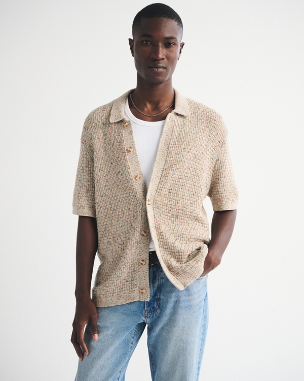 100% Cotton Space-Dye Button-Through Sweater Polo
