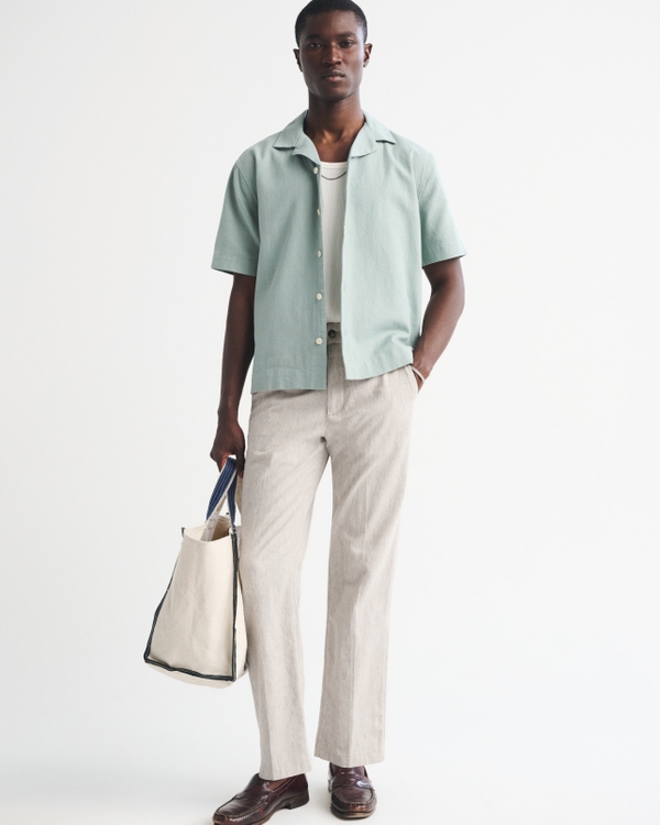Linen-Blend Casual Straight Trouser