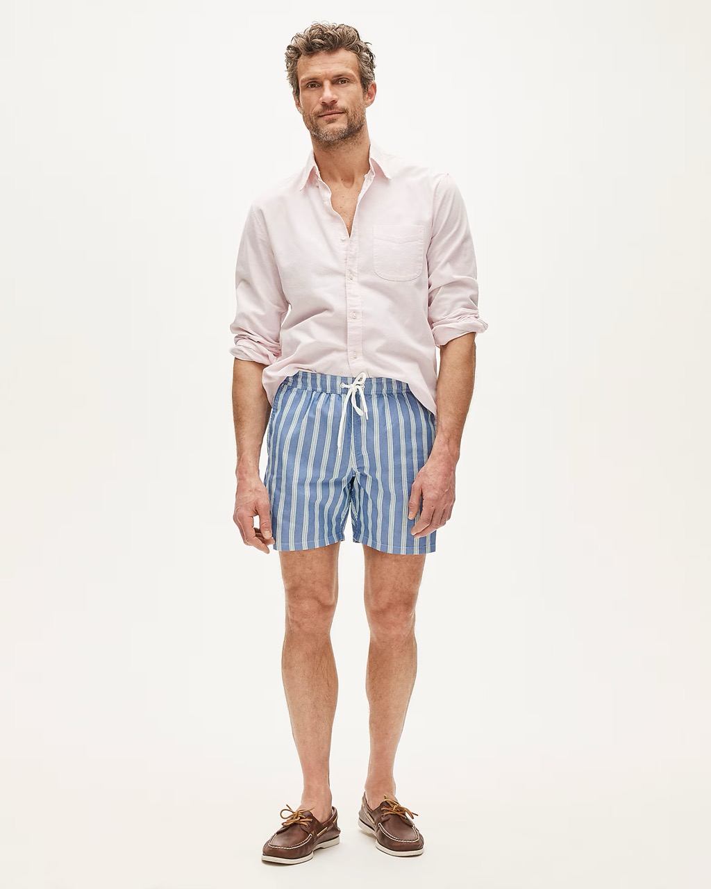 6" Swim trunks in cotton-nylon blend oxford