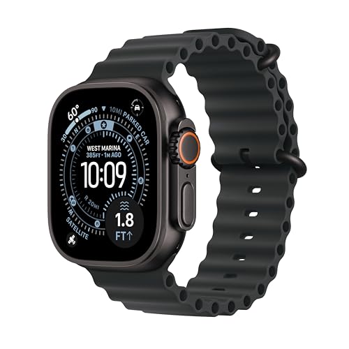 Apple Watch Ultra 3 with rugged titanium case and black ocean band