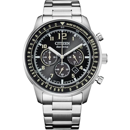 Citizen Eco-Drive Sport Casual chronograph watch with black dial and stainless steel bracelet