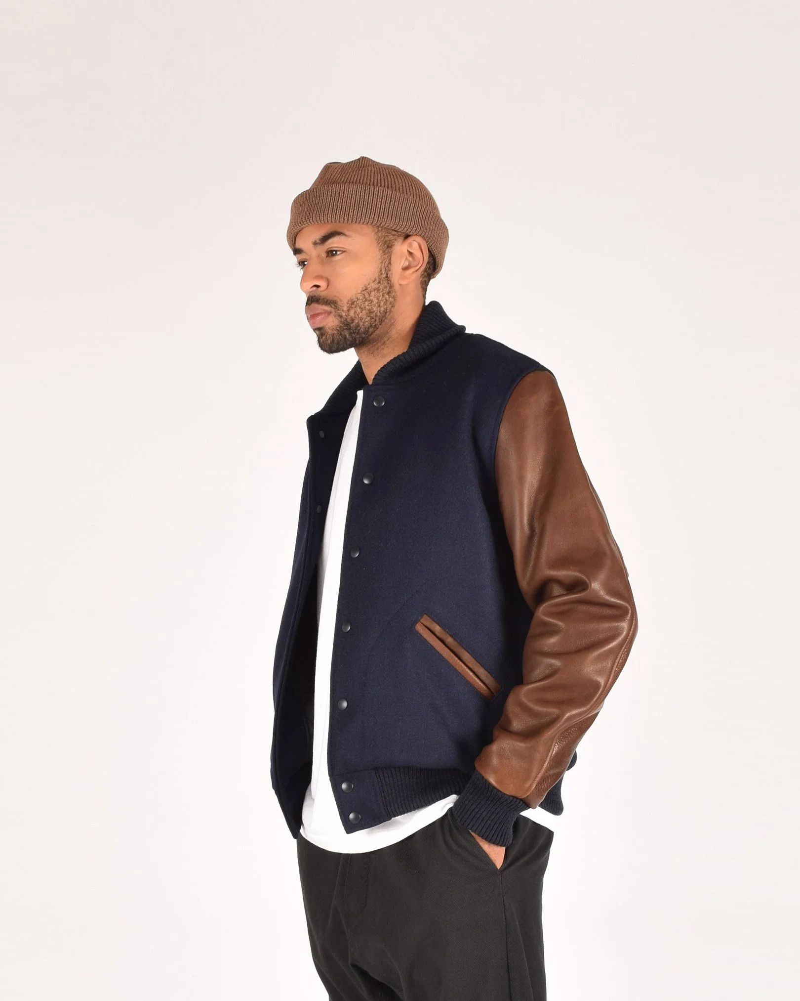 Dehen 1920 Varsity Jacket, Dark Navy/Luggage