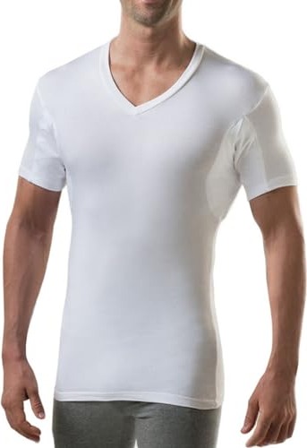 Thompson Tee sweatproof V-neck undershirt in white with sealed underarm sweat pads